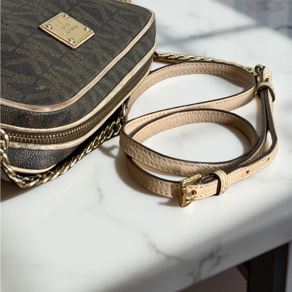 Michael Kors Brown Signature Monogram Crossbody Bag with Gold Accents - Picture 4 of 9